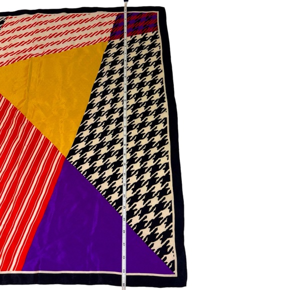 Vintage Christian Dior Silk Scarf Bold Geometric Print Stripes & Houndstooth - Picture 10 of 11